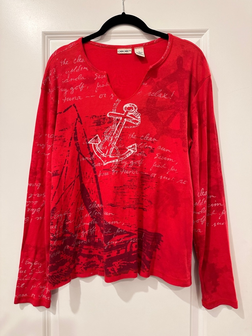 Vintage Cherokee Nautical Red V-Neck Casual Y2K Top